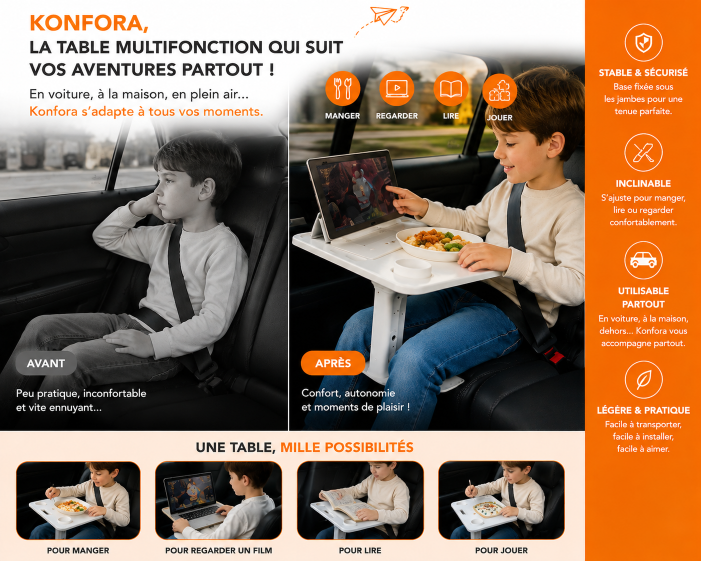 ⭐Konfora⭐  La table portable 8-en-1
