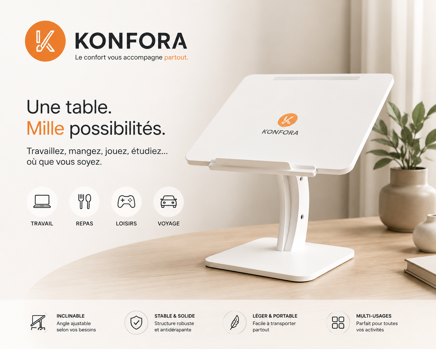 ⭐Konfora⭐  La table portable 8-en-1
